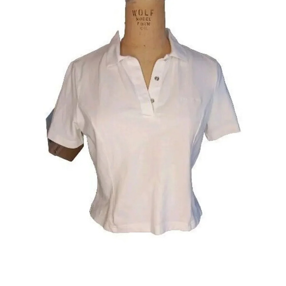 Outdoor Voices White Preppy Crop Active Gym Sporty Logo Polo Medium - Picture 9 of 10